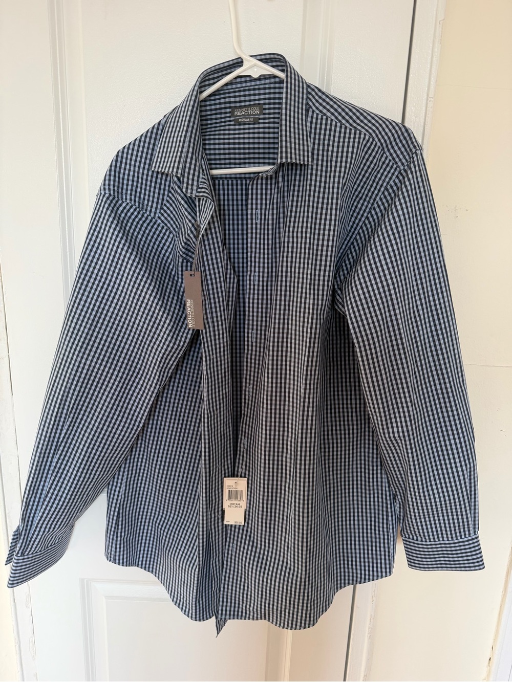 Kenneth Cole Reaction Blue and White Check Button-Down Shirt